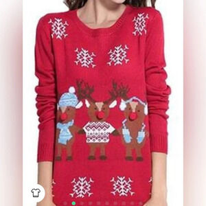 Christmas/Holiday Sweater by Daisy’s Boutique crew neck red with reindeer Size L